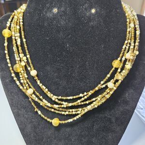 **Sale** Seed Bead Necklace Multi Strand Nature Tone Glass Bohemian 18-20.5"